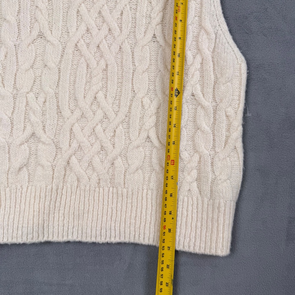 Vince 100% Wool Cable Knit Turtleneck Sweater Vest Cream White womens Medium - Picture 2 of 6